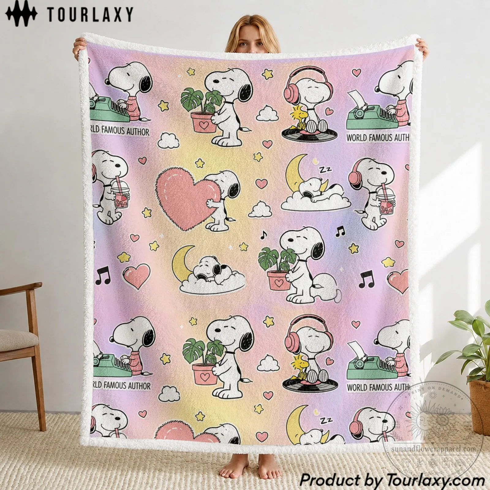 Snoopy World Famous Author Cartoon Character Soft Sherpa Blanket