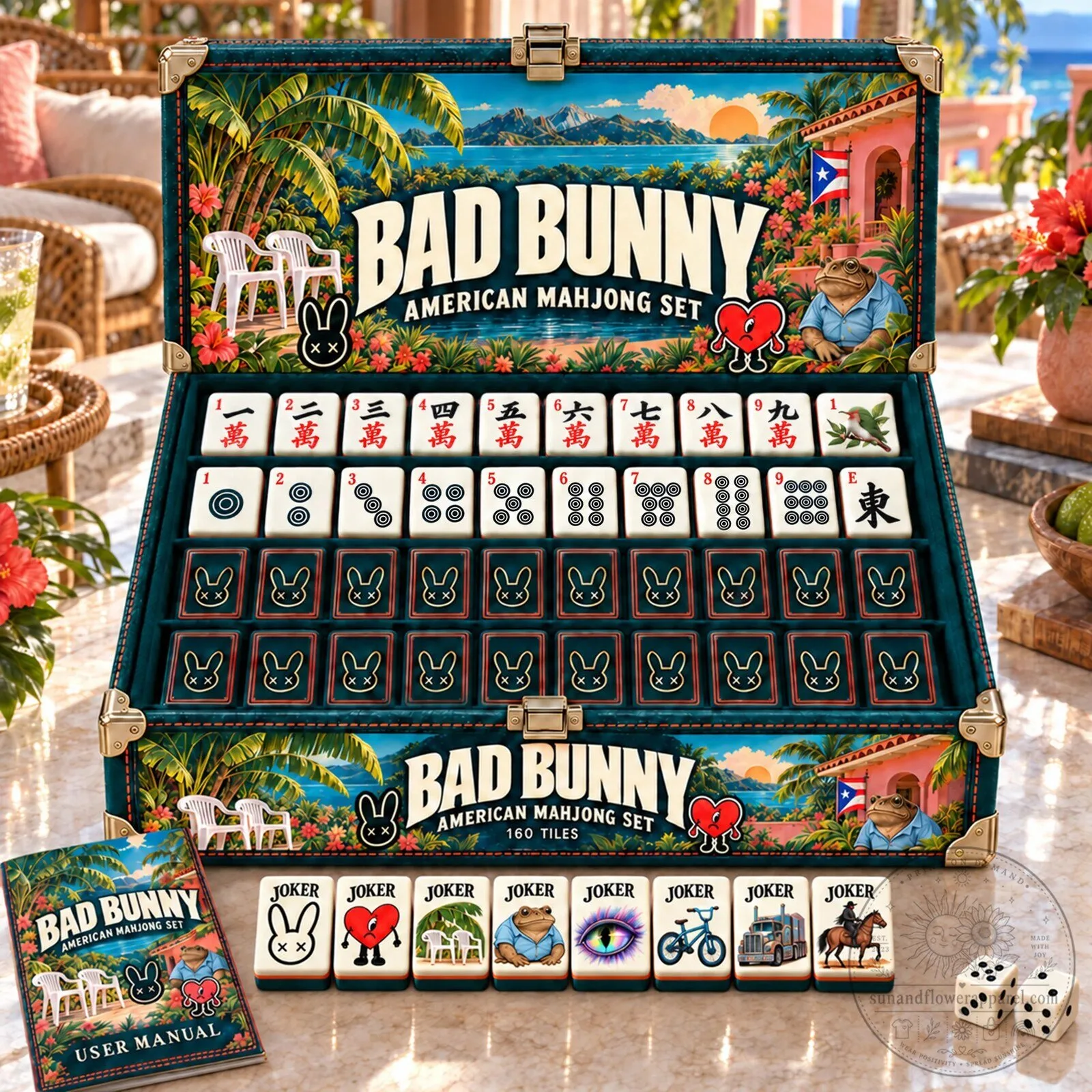 Bad Bunny American Mahjong Set with 160 Tiles and User Manual