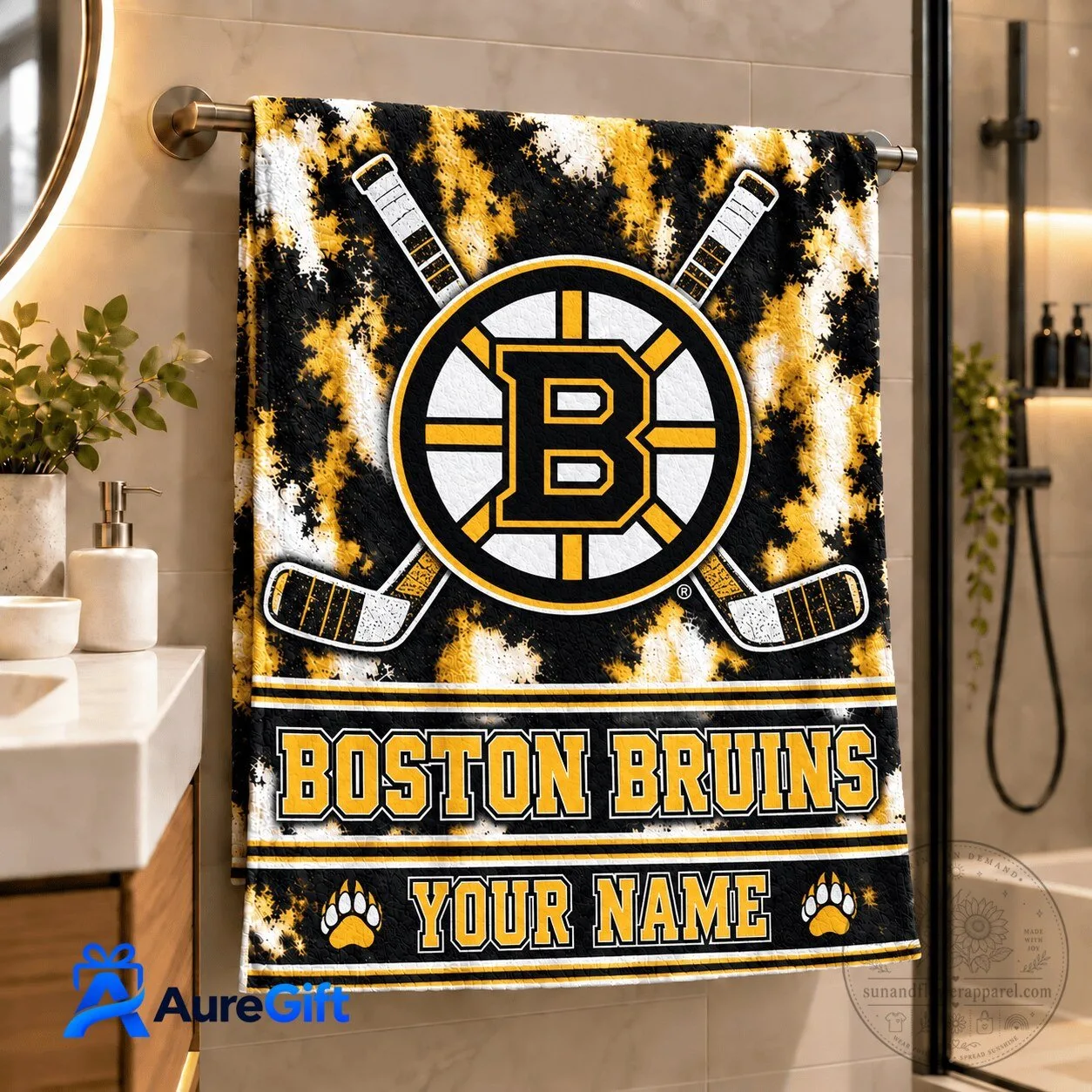 Boston Bruins NHL Hockey Team Personalized Bath Towel for Sports Fans