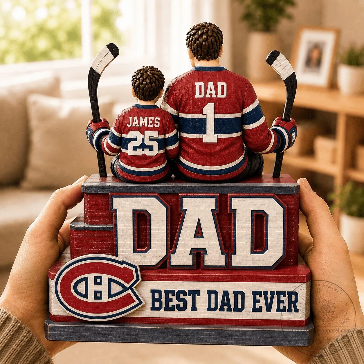 Montreal Canadiens Dad and Son Personalized Hockey Fan Wooden Block Figurine