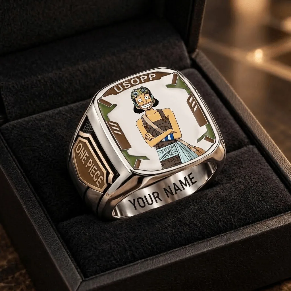 One Piece Usopp Anime Character Custom Engraved Stainless Steel Ring