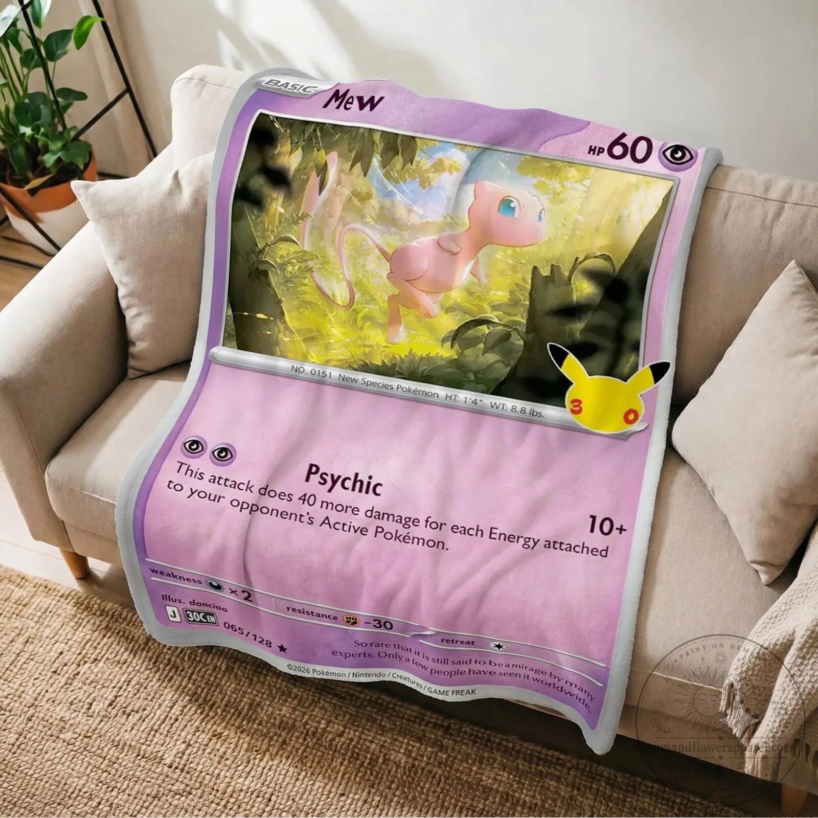 Pokemon Mew Psychic Attack Card Fleece Blanket