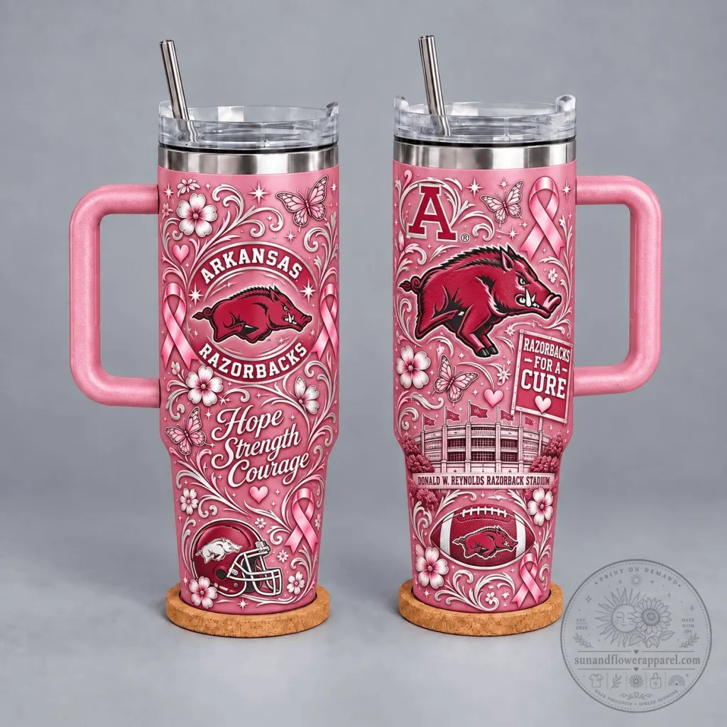 Arkansas Razorbacks Breast Cancer Awareness Hope Strength Courage Tumbler Arkansas Razorbacks Breast Cancer Awareness Hope Strength Courage Tumbler