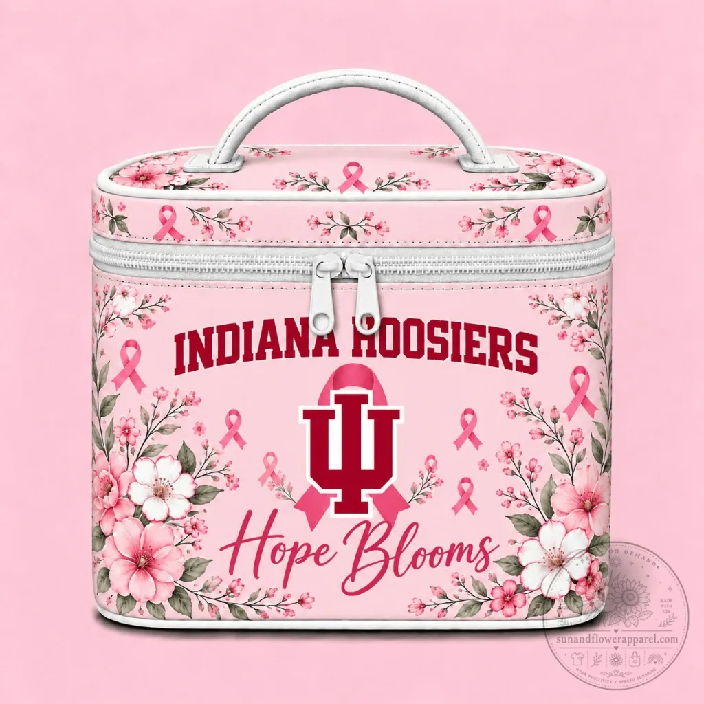 Indiana Hoosiers Breast Cancer Awareness Hope Blooms Cosmetic Bag Indiana Hoosiers Breast Cancer Awareness Hope Blooms Cosmetic Bag