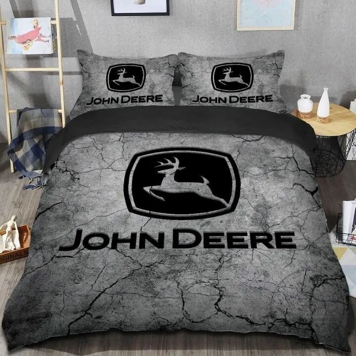 John Deere Logo Cracked Stone Pattern Bedding Set with Pillow Cases