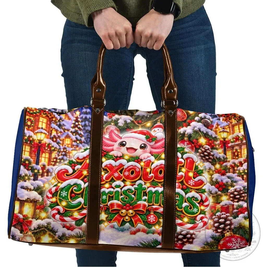 Axolotl Christmas Winter Wonderland Travel Bag with Festive Snowflakes