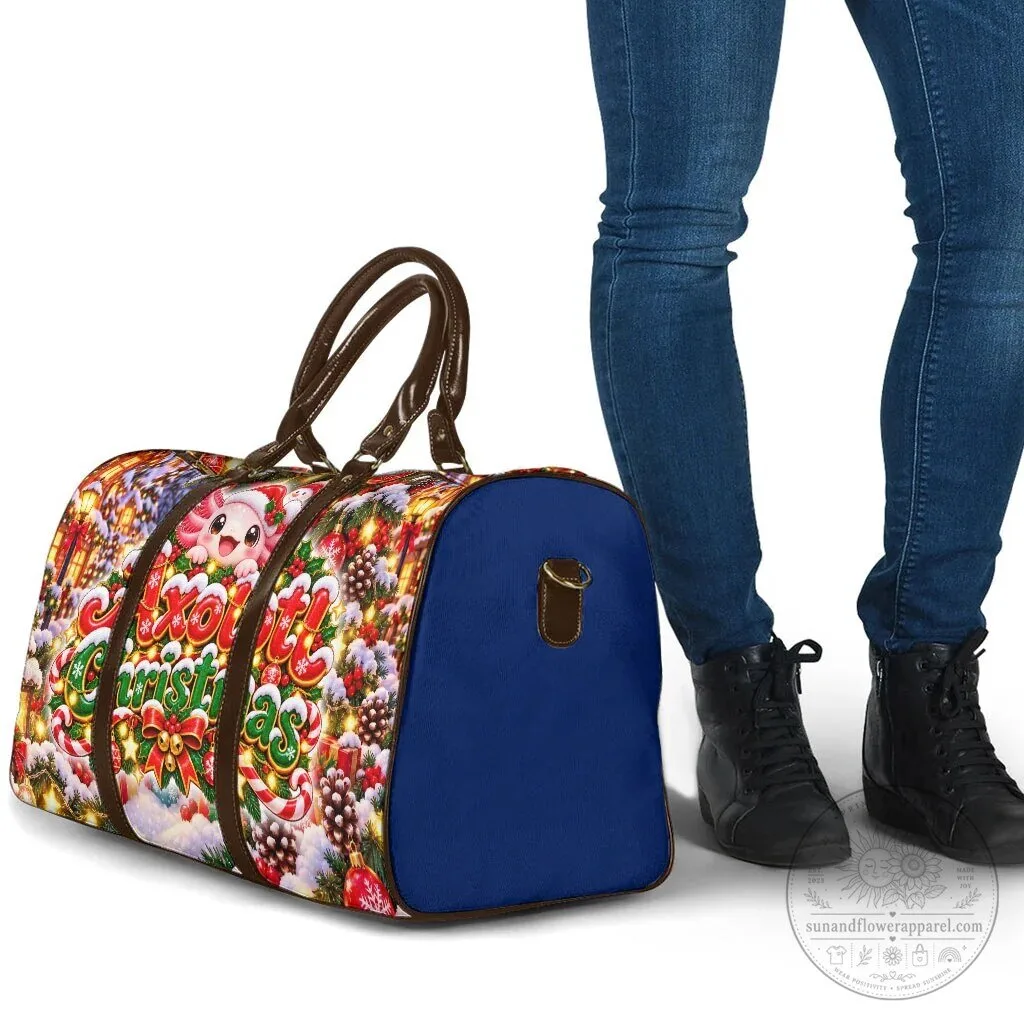 Axolotl Christmas Winter Wonderland Travel Bag with Festive Snowflakes 10 Axolotl Christmas Winter Wonderland Travel Bag with Festive Snowflakes