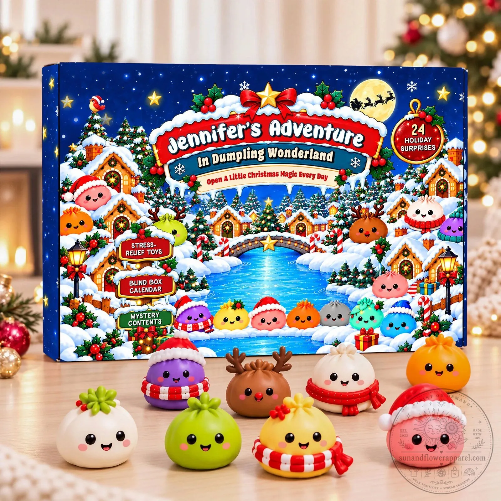 Personalized Dumpling Wonderland Christmas Advent Calendar with Stress Relief Toys