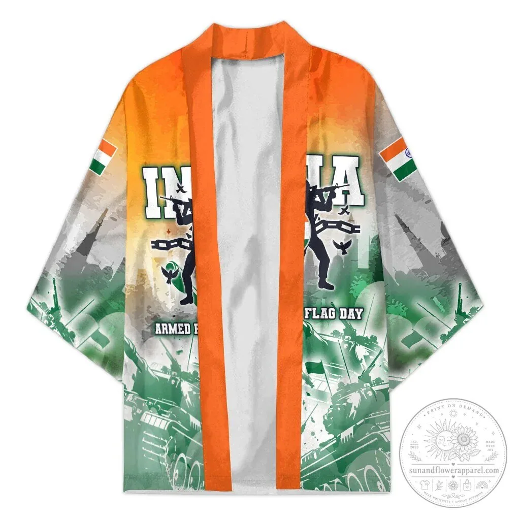 India Armed Forces Flag Day Military Indian Flag Silhouette Kimono Jacket