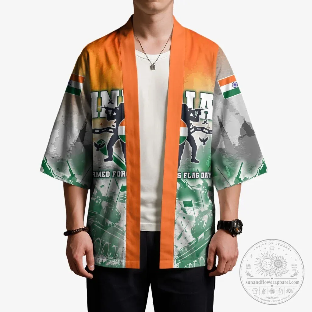 India Armed Forces Flag Day Military Indian Flag Silhouette Kimono Jacket 11 India Armed Forces Flag Day Military Indian Flag Silhouette Kimono Jacket