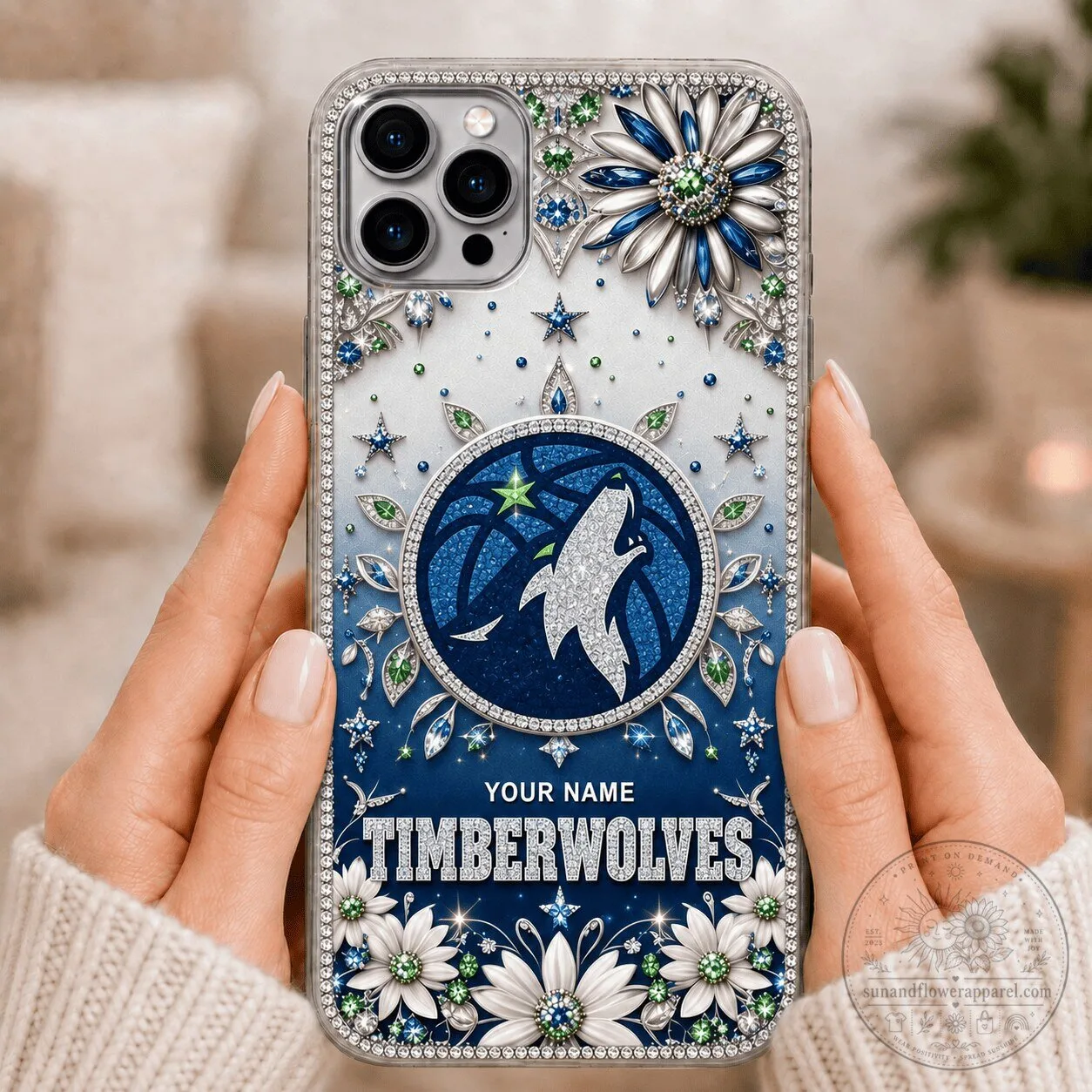 Minnesota Timberwolves NBA Custom Name Bling Diamond Flower Phone Case 3 Minnesota Timberwolves NBA Custom Name Bling Diamond Flower Phone Case