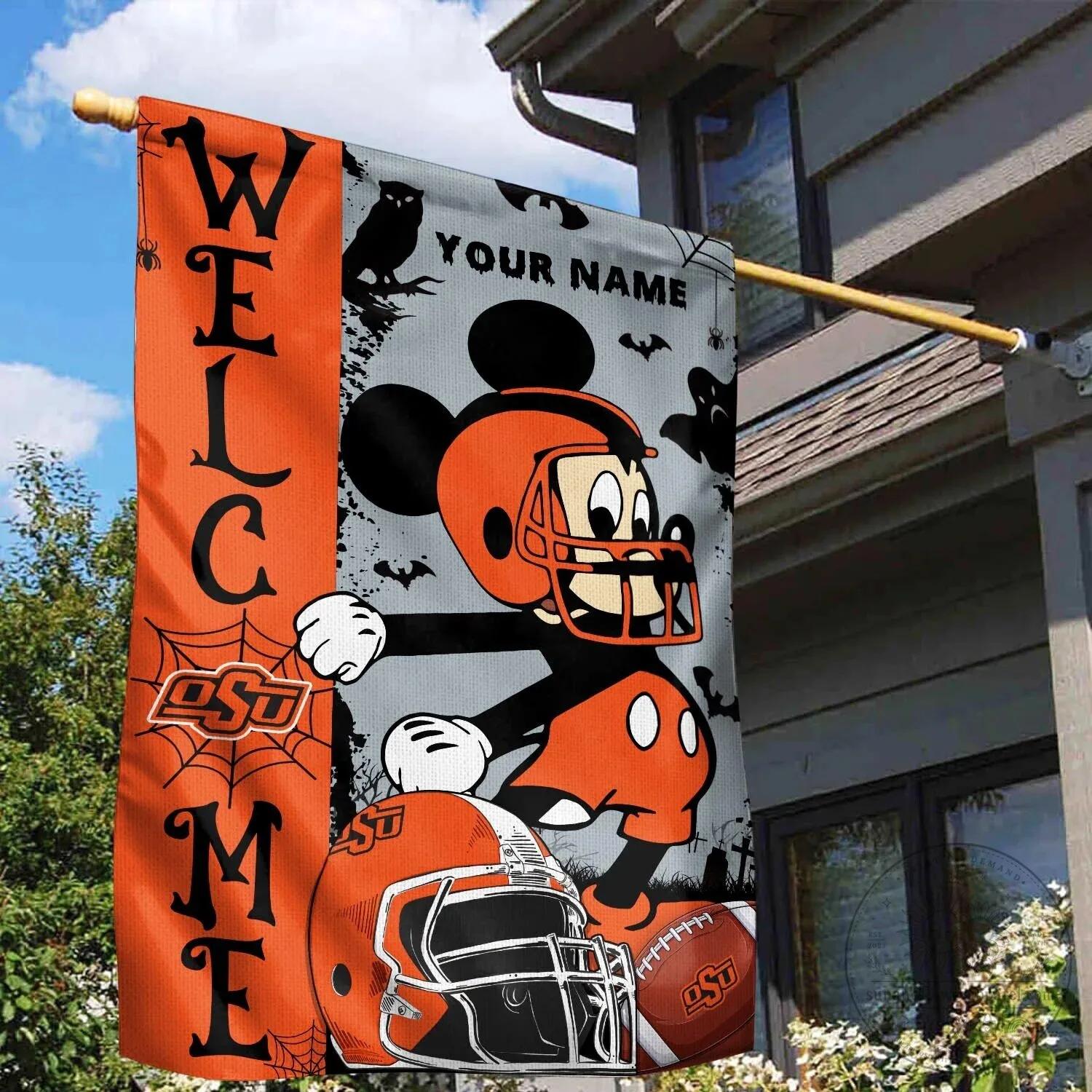 Oklahoma State Cowboys Football Mickey Halloween Welcome Garden Flag