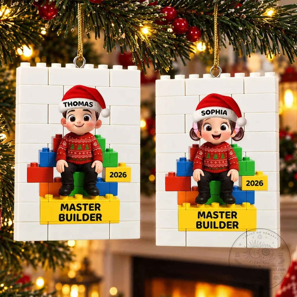 Personalized Master Builder Christmas Ornament - Custom Name Building Blocks Decoration Personalized Master Builder Christmas Ornament - Custom Name Building Blocks Decoration