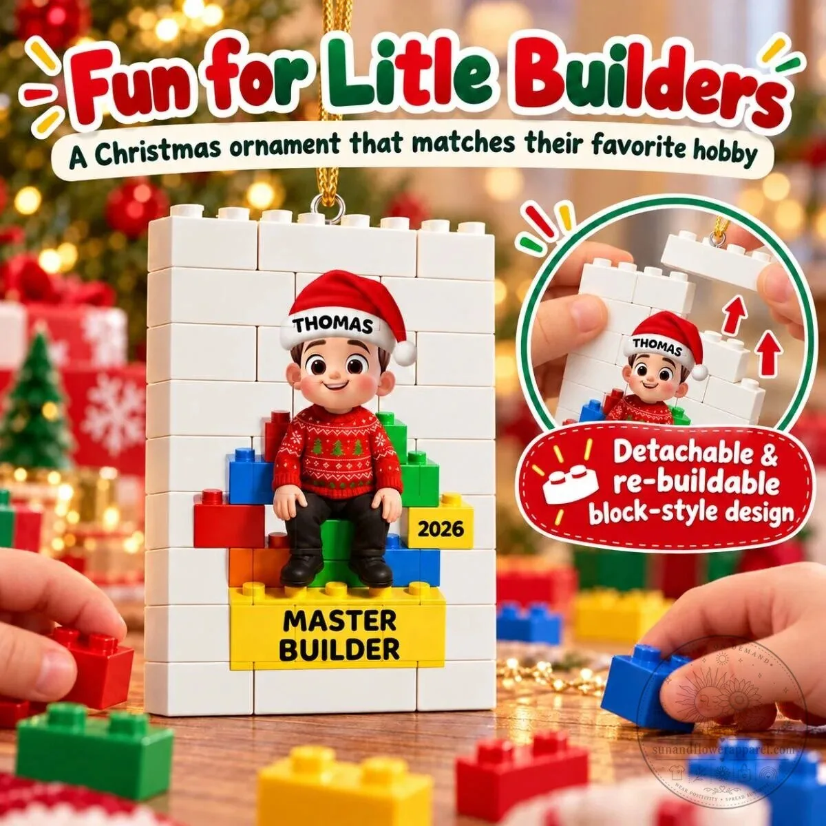Personalized Master Builder Christmas Ornament - Custom Name Building Blocks Decoration 19 Personalized Master Builder Christmas Ornament - Custom Name Building Blocks Decoration