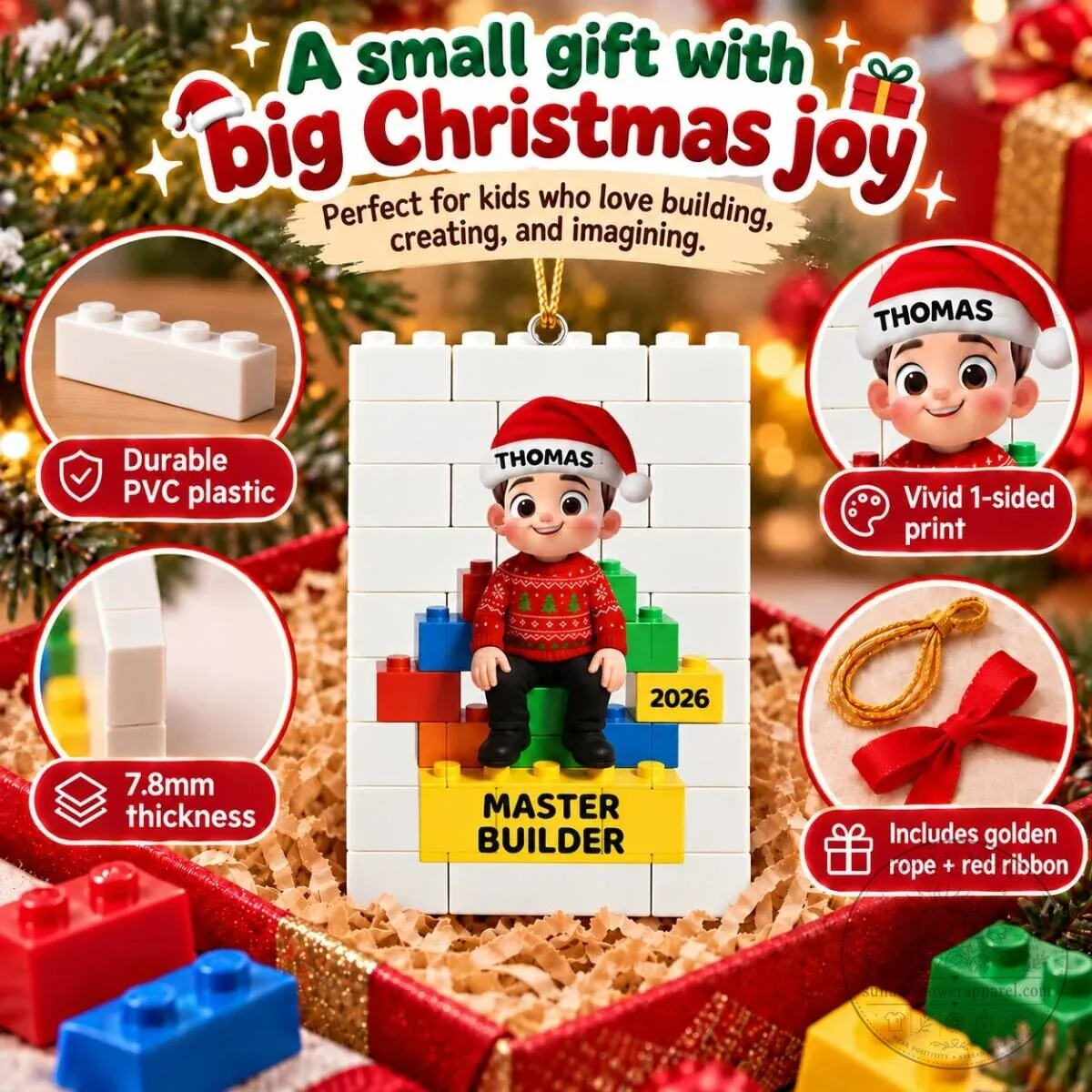 Personalized Master Builder Christmas Ornament - Custom Name Building Blocks Decoration 20 Personalized Master Builder Christmas Ornament - Custom Name Building Blocks Decoration