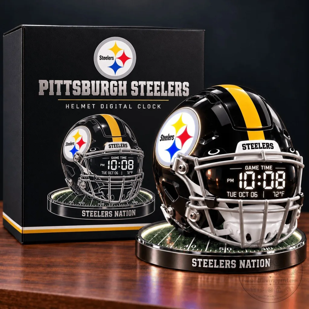 Pittsburgh Steelers Football Helmet Digital Clock with Game Time Display Pittsburgh Steelers Football Helmet Digital Clock with Game Time Display