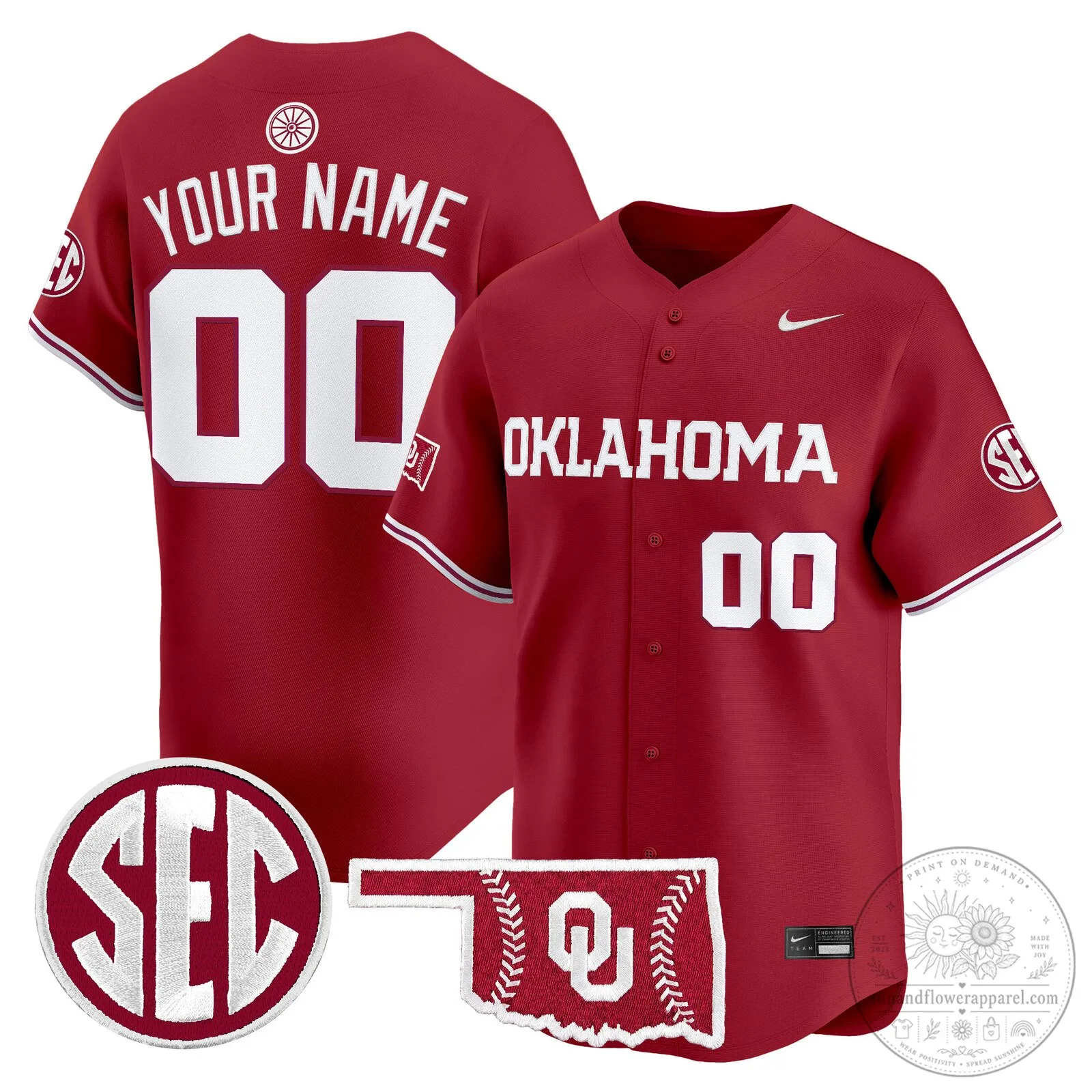 Oklahoma Sooners Baseball College World Series Jersey with Custom Name and Number