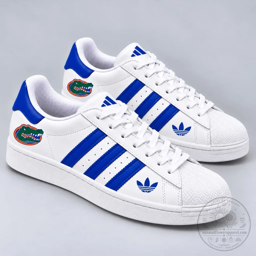 Florida Gators NCAA Team Logo White and Blue Athletic Shoes Florida Gators NCAA Team Logo White and Blue Athletic Shoes