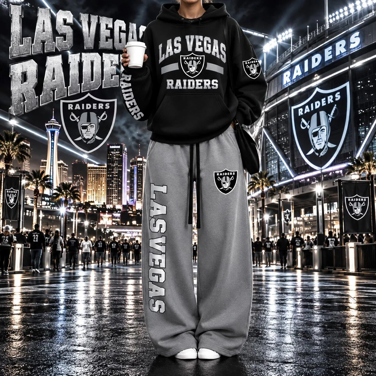 Black Hoodie Showcasing the Las Vegas Raiders Football Team Emblem