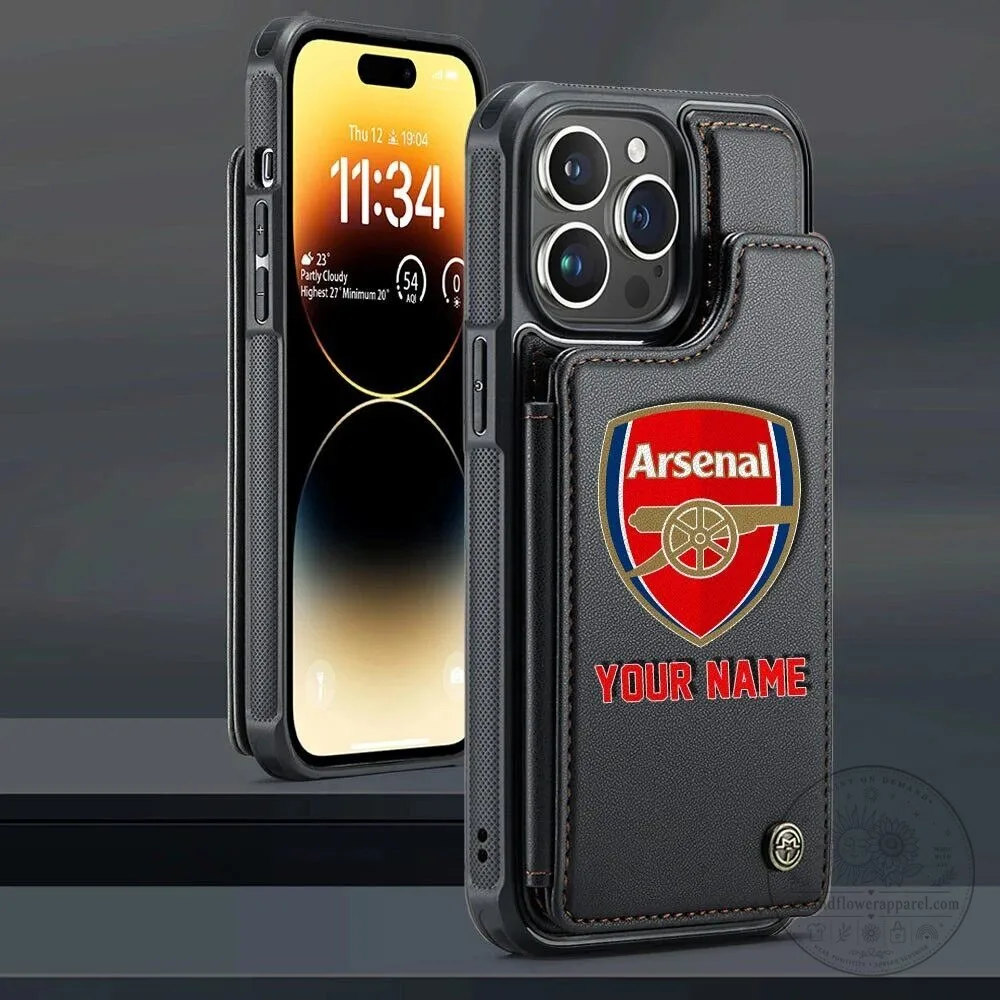 Arsenal Football Club Personalized Name Leather Flip Wallet Phone Case