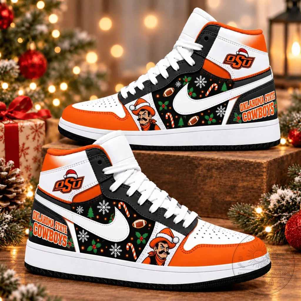 Oklahoma State Cowboys Christmas Holiday Football Fan High Top Shoes Oklahoma State Cowboys Christmas Holiday Football Fan High Top Shoes