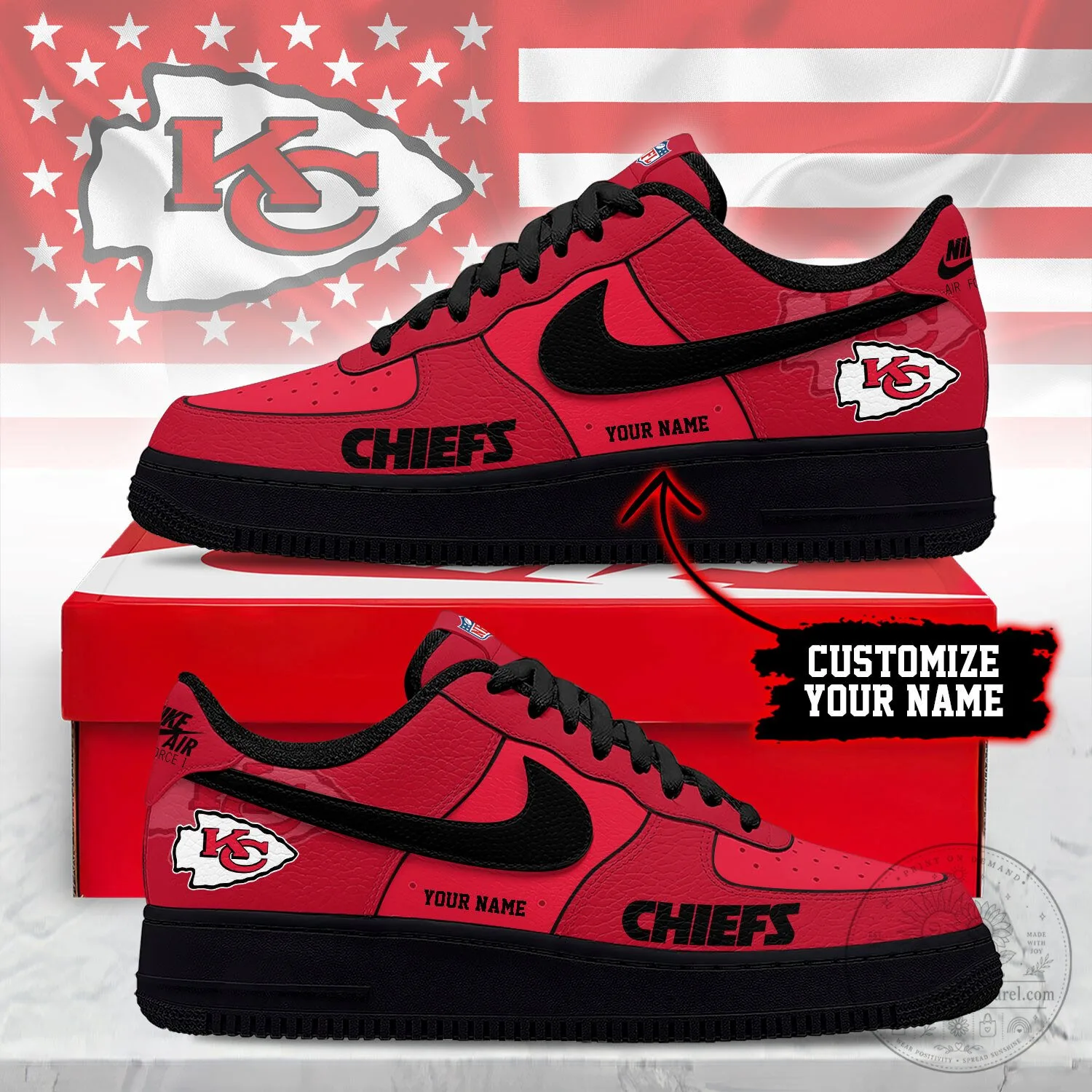 Kansas City Chiefs Custom Name Red Black Sneakers