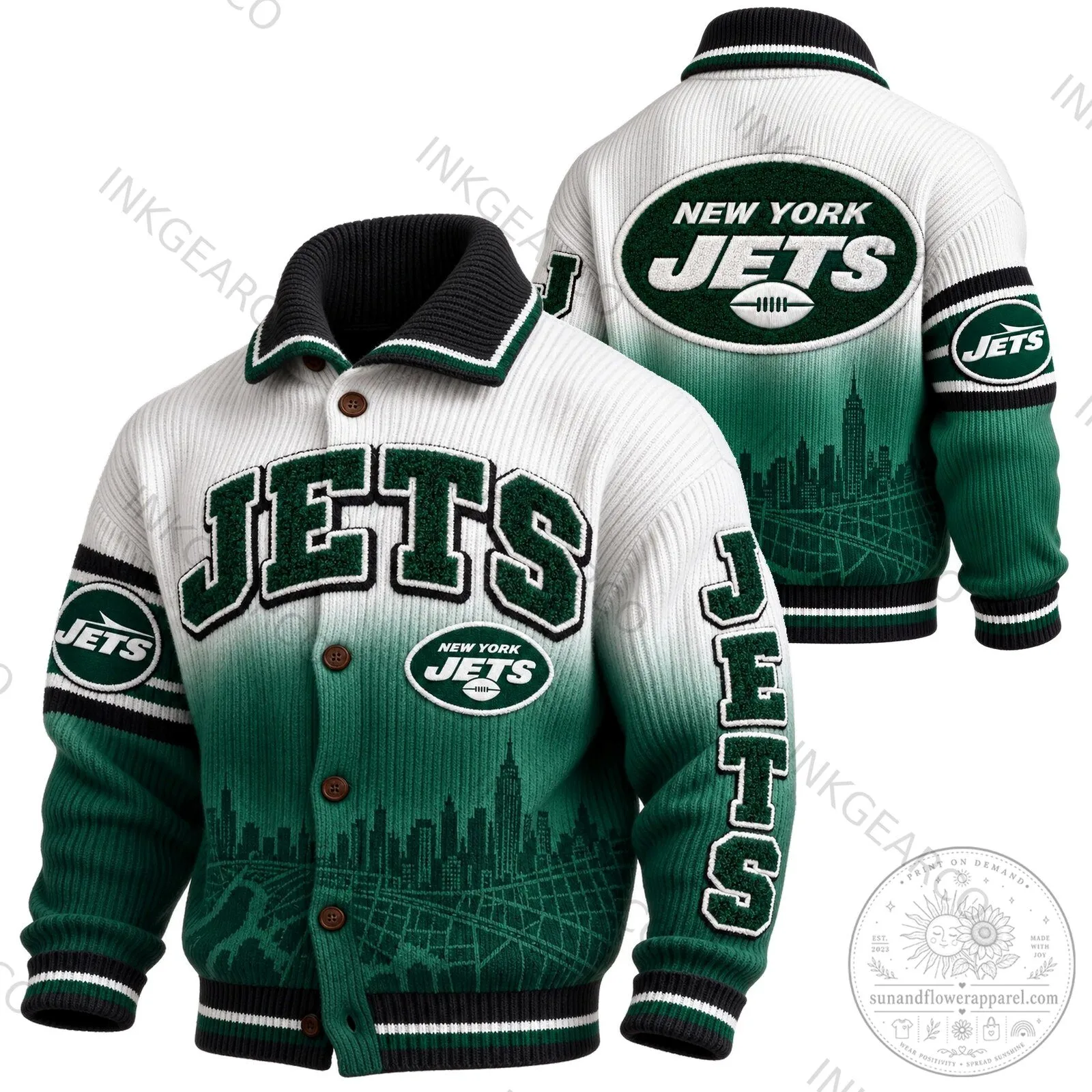 New York Jets American Football Team Gradient Green White Knit Jacket