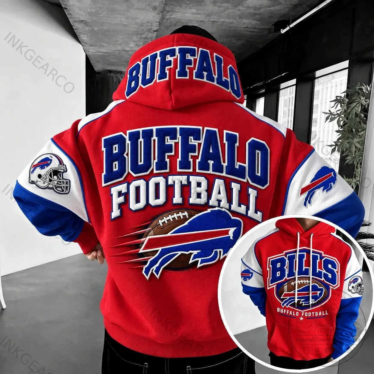 Buffalo Bills Football Team Logo Red White Blue Pullover Hoodie
