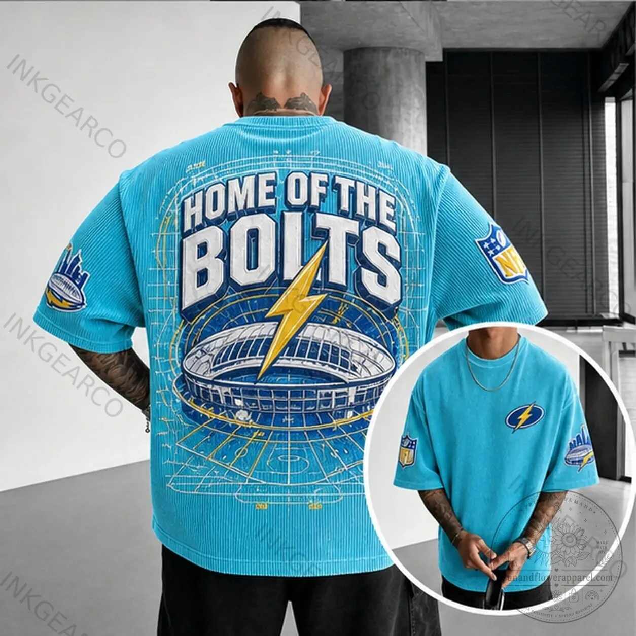 Corduroy T-Shirt Featuring the Los Angeles Chargers Home of the Bolts Stadium Design