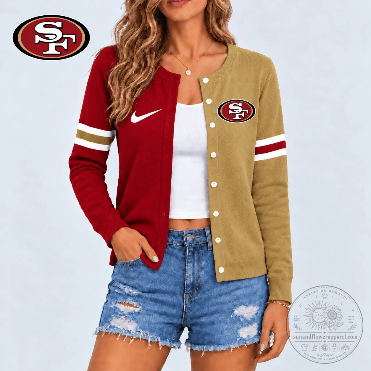 San Francisco 49ers Split Color Block NFL Football Team Cardigan