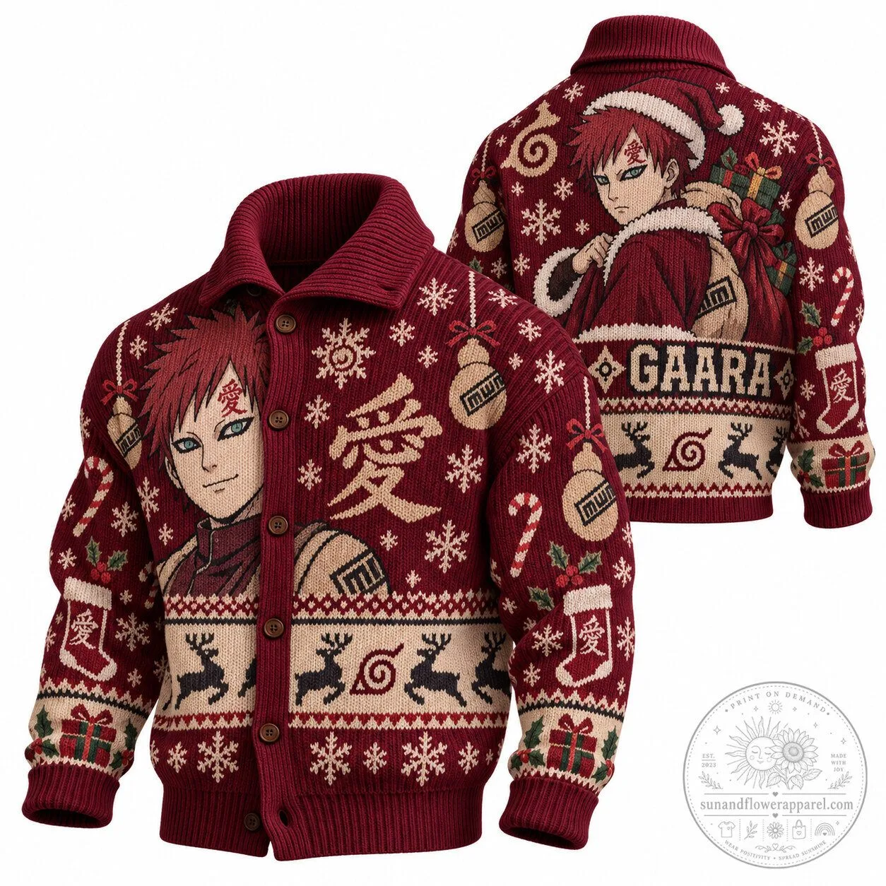 Knitted Cardigan for Christmas: Gaara Naruto Anime Ugly Sweater Holiday Style