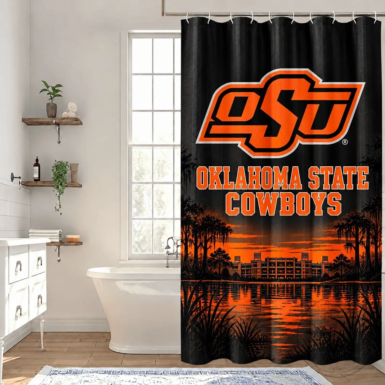 Oklahoma State Cowboys Sunset Lake Scenery Shower Curtain