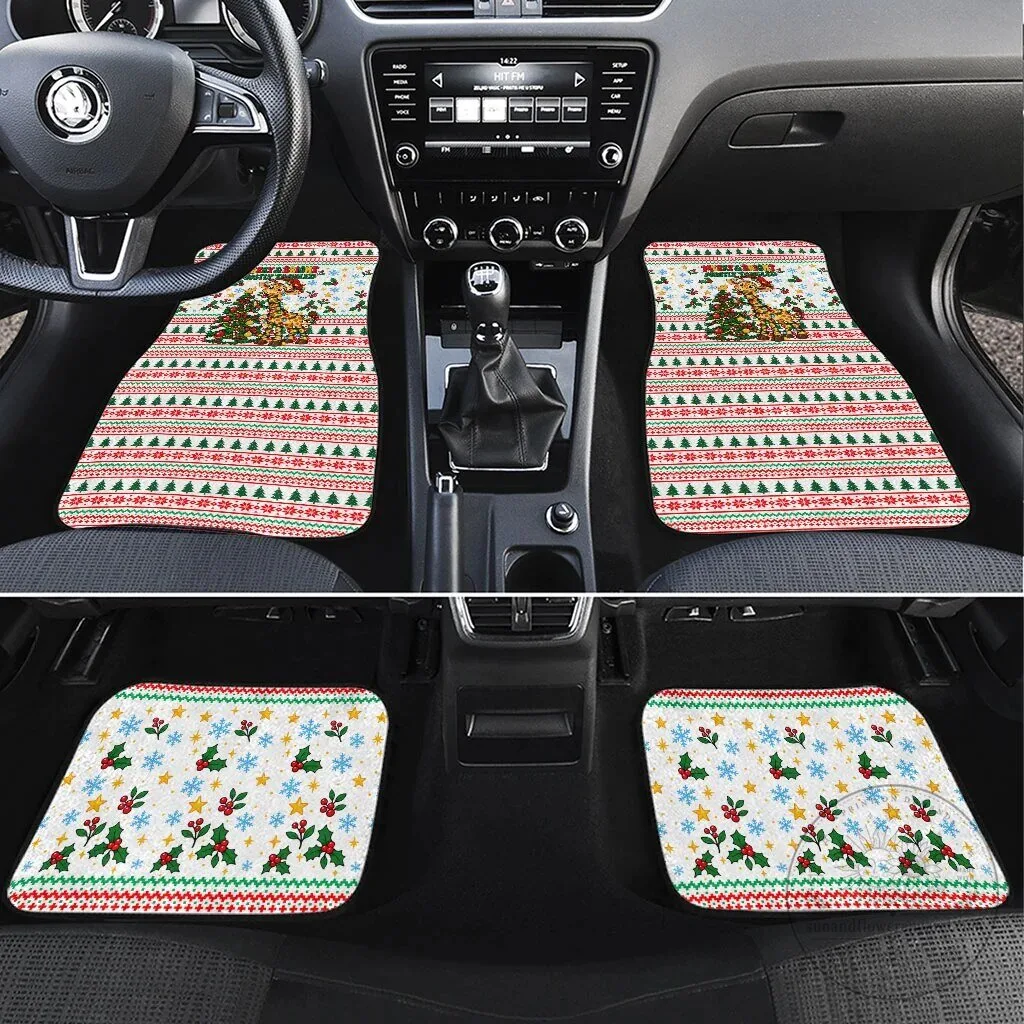 Christmas Giraffe Lights Holiday Pattern Car Mat Set