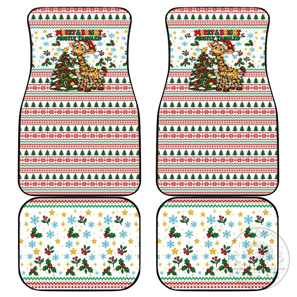Christmas Giraffe Lights Holiday Pattern Car Mat Set 9 Christmas Giraffe Lights Holiday Pattern Car Mat Set