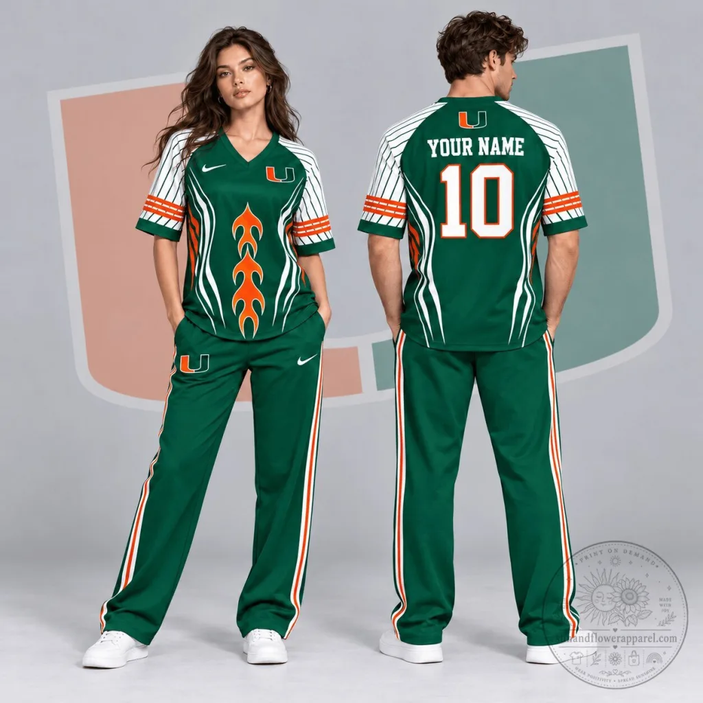 Miami Hurricanes NCAA Flame Stripe Personalized V-Neck Football Jersey Miami Hurricanes NCAA Flame Stripe Personalized V-Neck Football Jersey