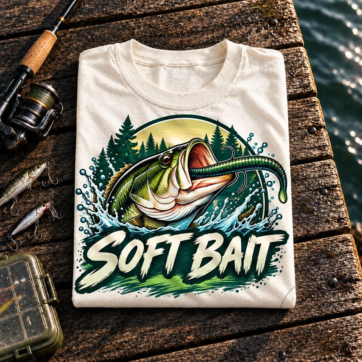 Soft Bait Bass Fishing Lure Fisherman Graphic Black T-Shirt 9 Soft Bait Bass Fishing Lure Fisherman Graphic Black T-Shirt