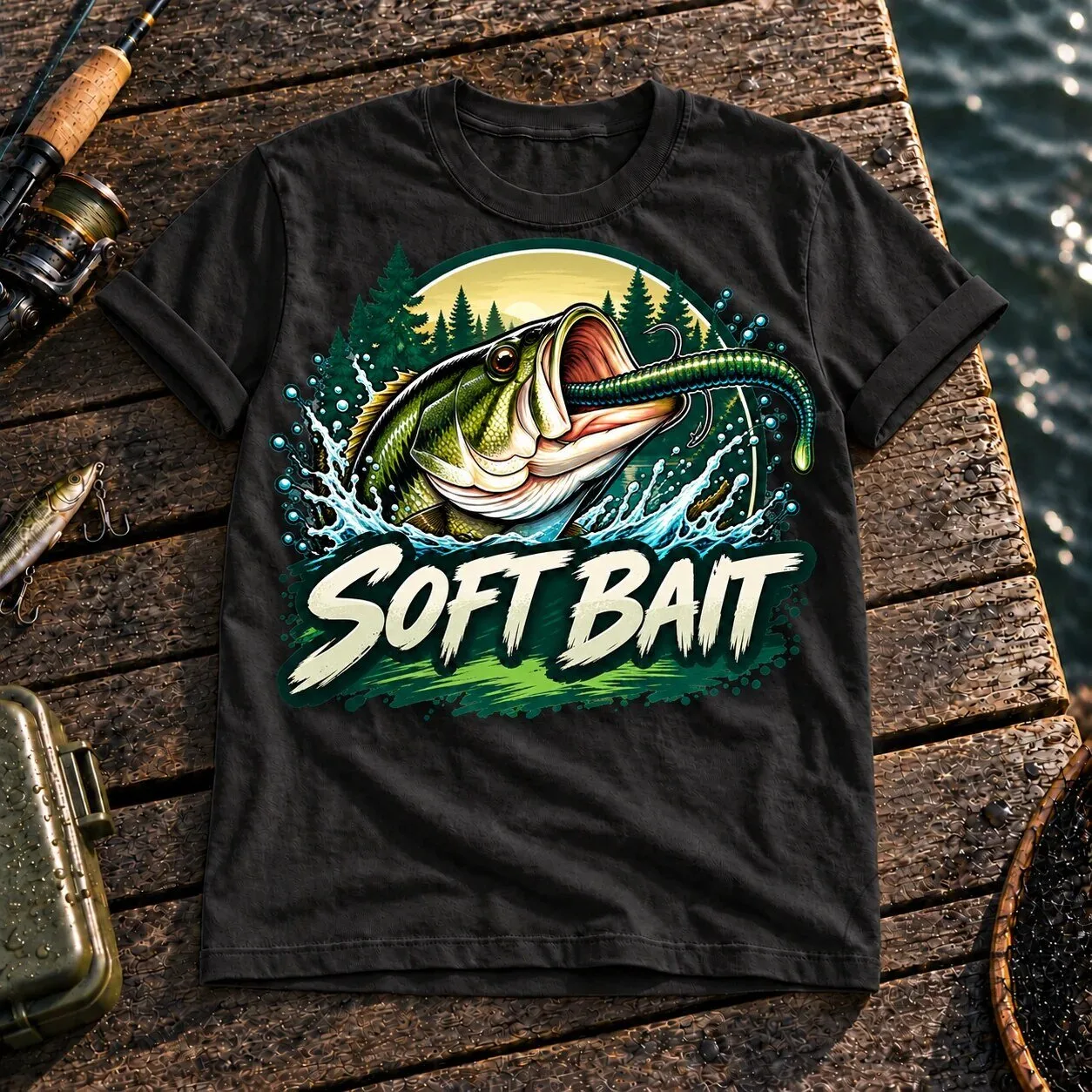 Soft Bait Bass Fishing Lure Fisherman Graphic Black T-Shirt 10 Soft Bait Bass Fishing Lure Fisherman Graphic Black T-Shirt
