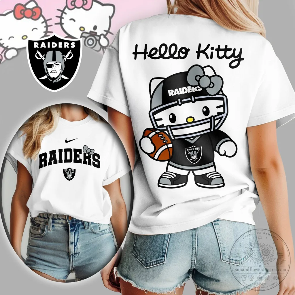 Las Vegas Raiders Hello Kitty Football Team Women's T-Shirt Las Vegas Raiders Hello Kitty Football Team Women's T-Shirt