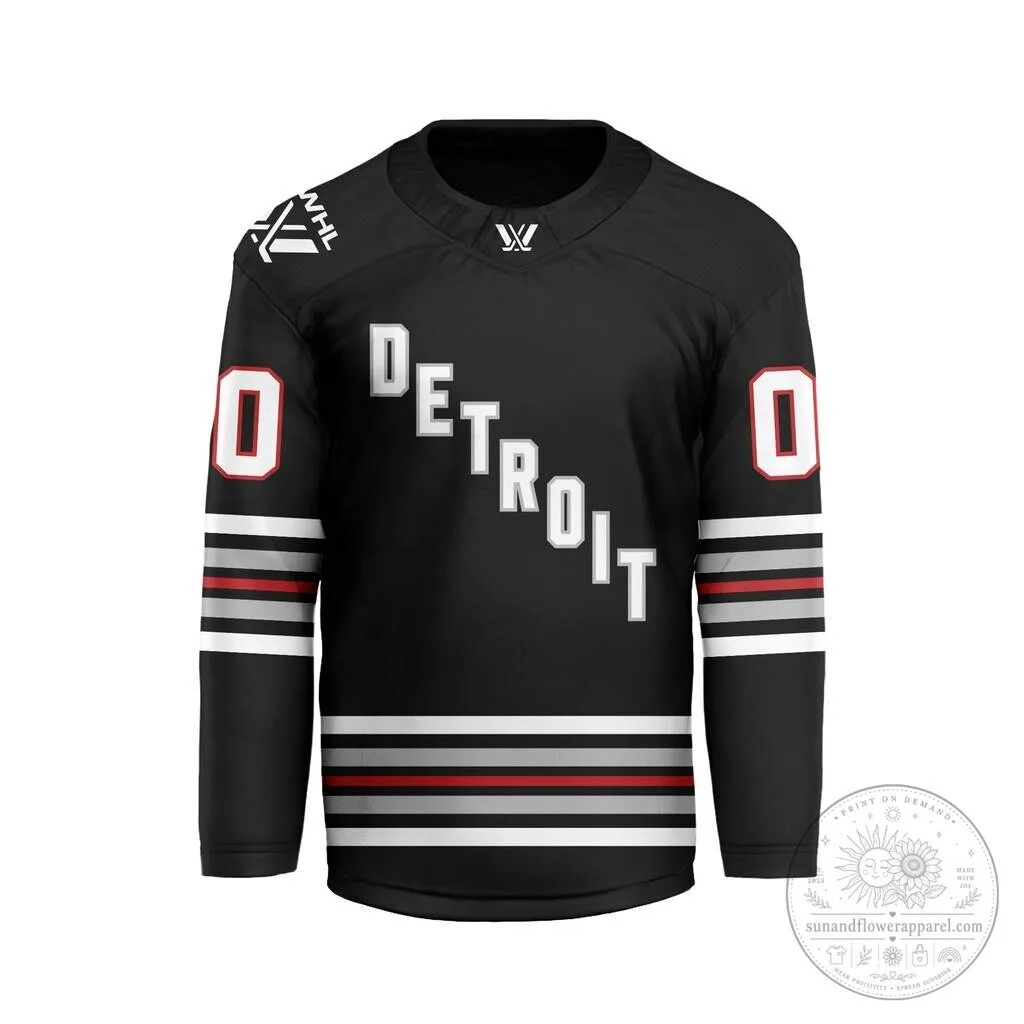 Detroit Professional Women's Hockey League Black and White Team Hockey Jersey
