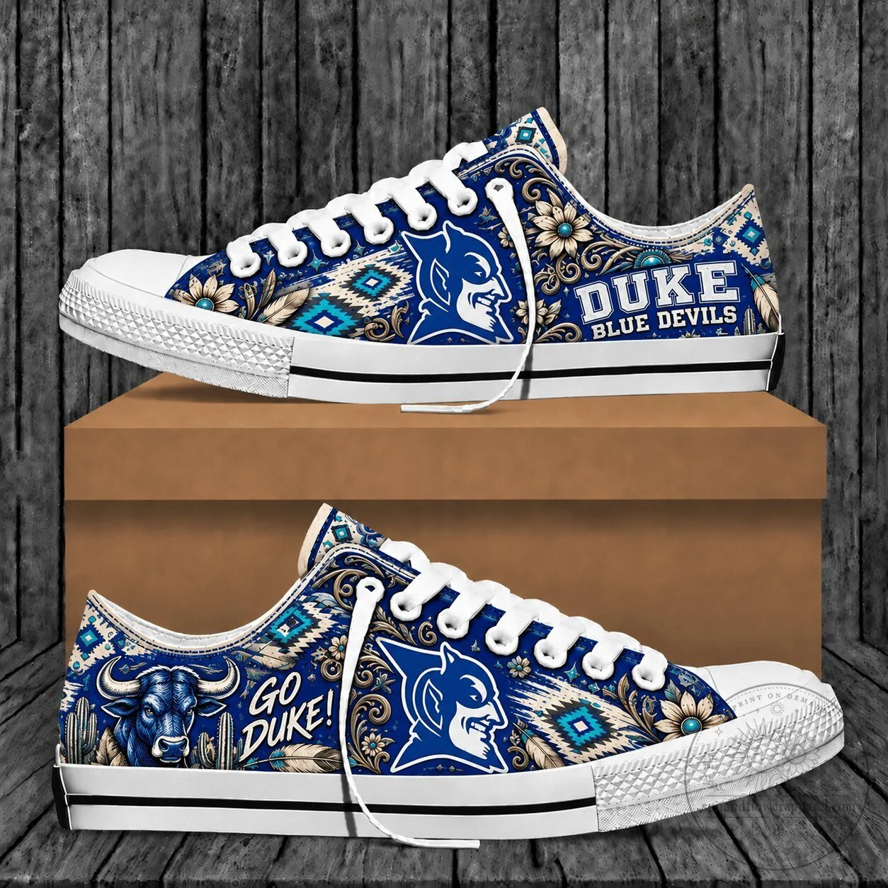 Duke Blue Devils Western Boho Style Low Top Canvas Shoes