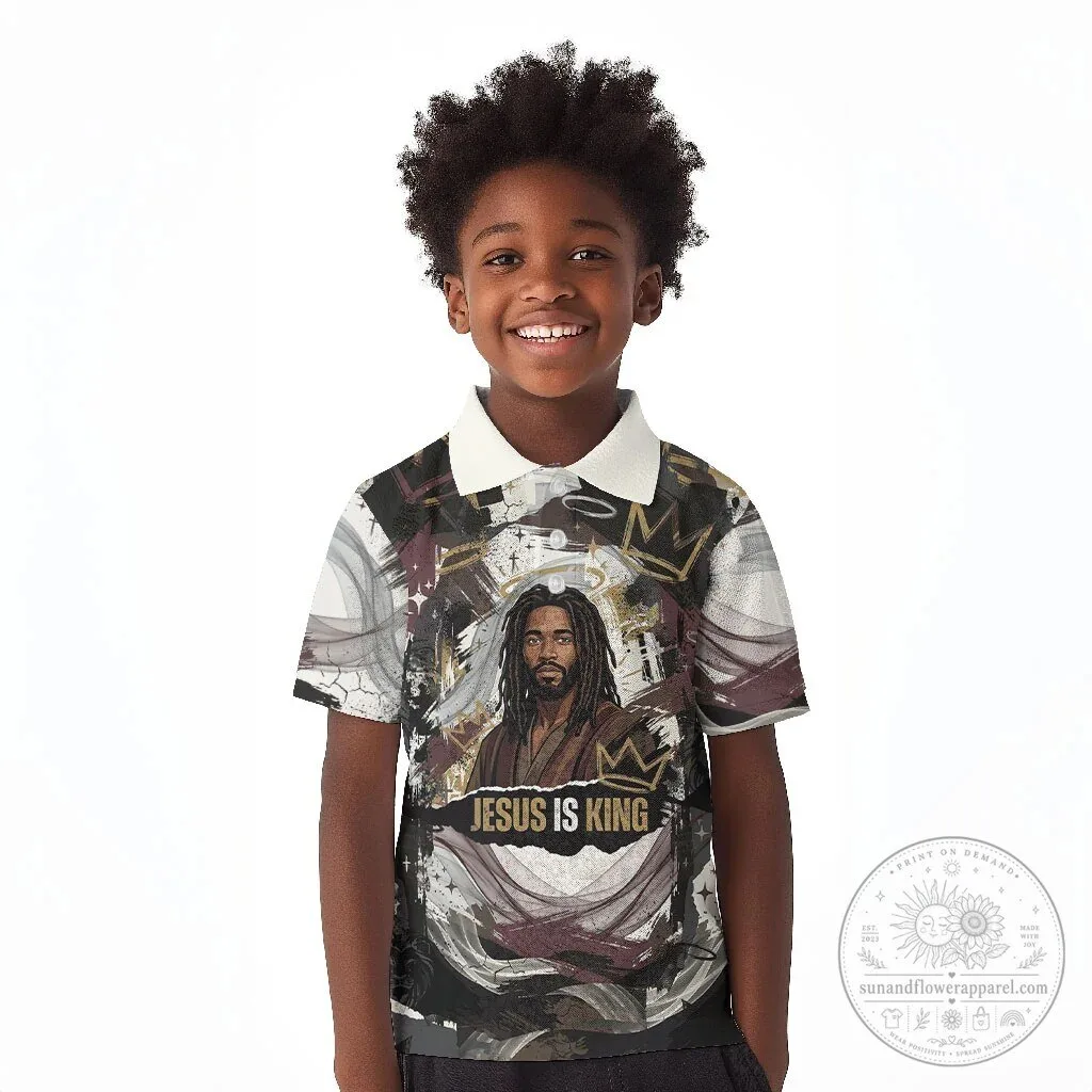 Jesus Is King Lion Of Judah Christian Religious Faith Kids Polo Shirt