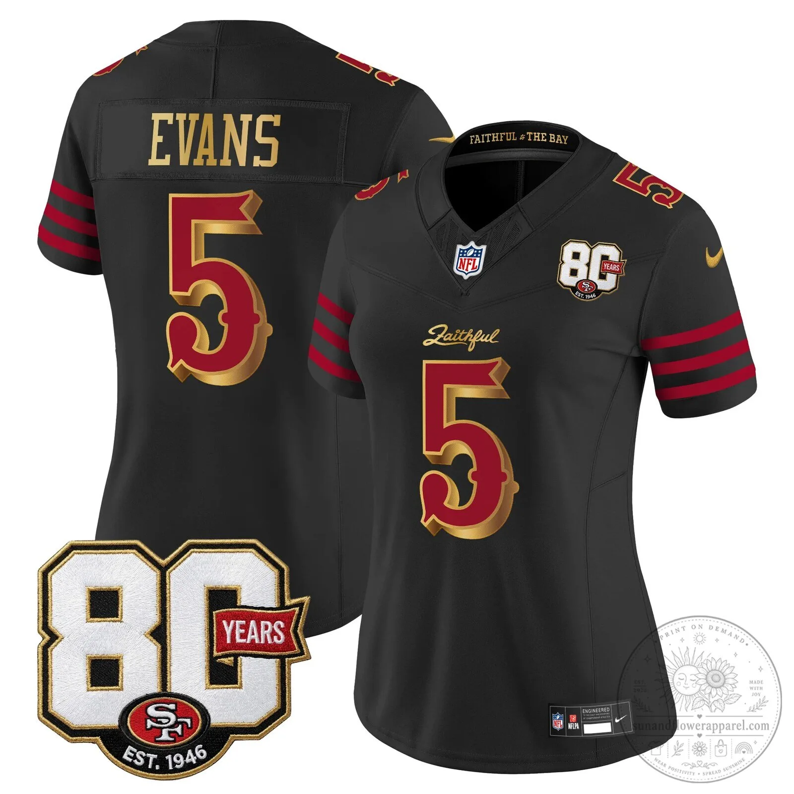 San Francisco 49ers 80th Anniversary Black Faithful Number 5 Football Jersey
