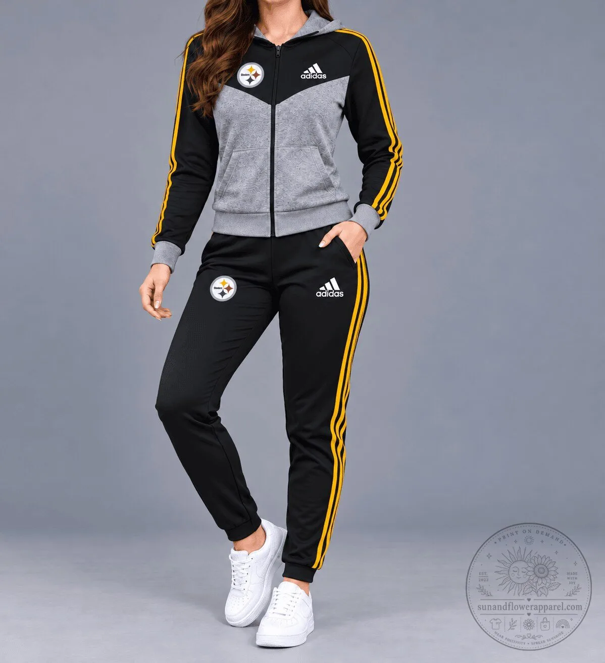 Pittsburgh Steelers Adidas Black and Gold Full Zip Hoodie for Women