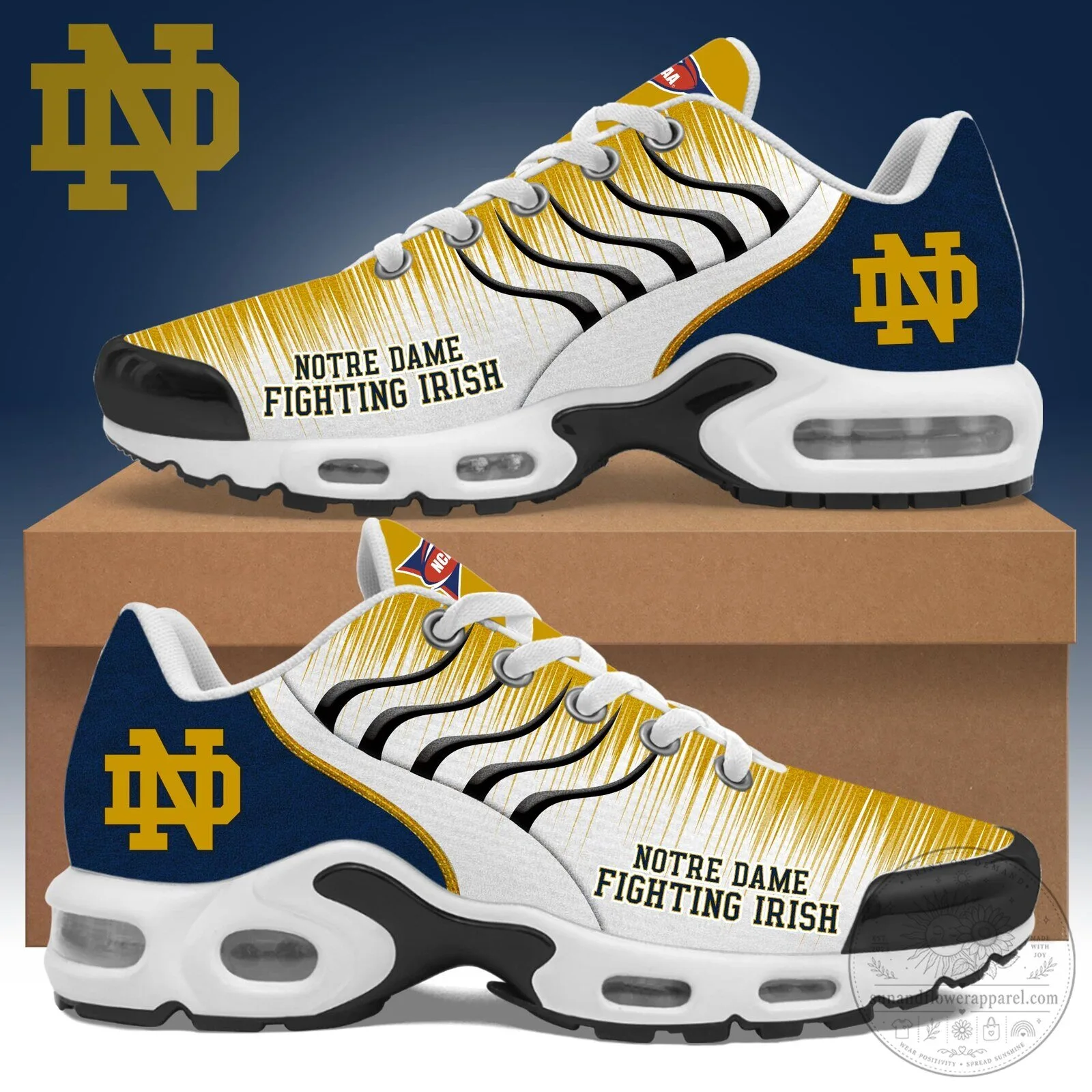 Notre Dame Fighting Irish NCAA Gold White Black Custom Running Shoes