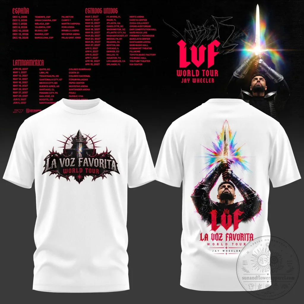 Jay Wheeler La Voz Favorita World Tour Concert Schedule T-Shirt Jay Wheeler La Voz Favorita World Tour Concert Schedule T-Shirt