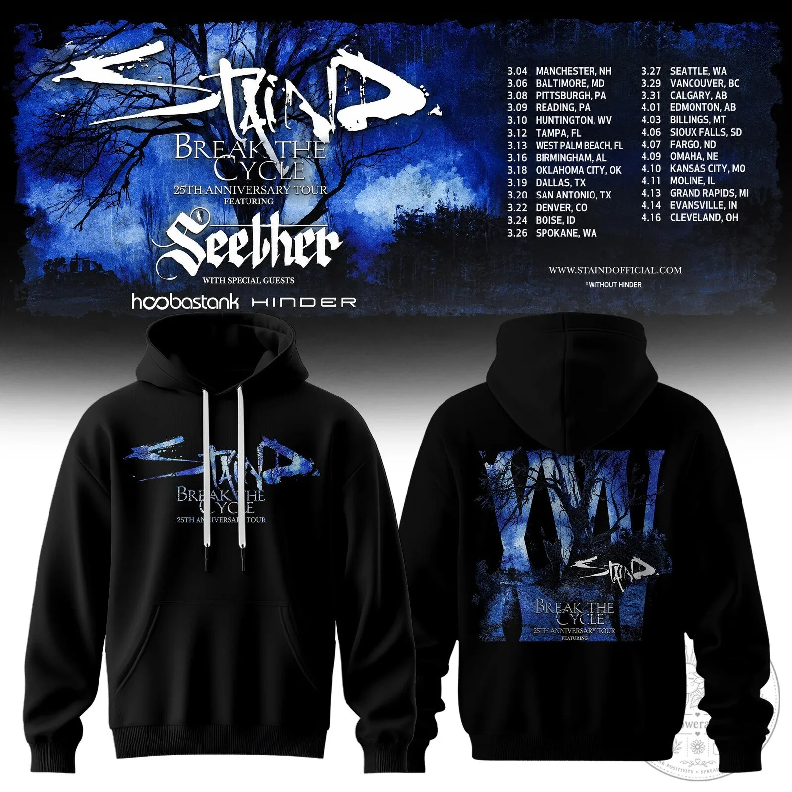 Staind Break The Cycle 25th Anniversary Tour Featuring Seether Hoodie