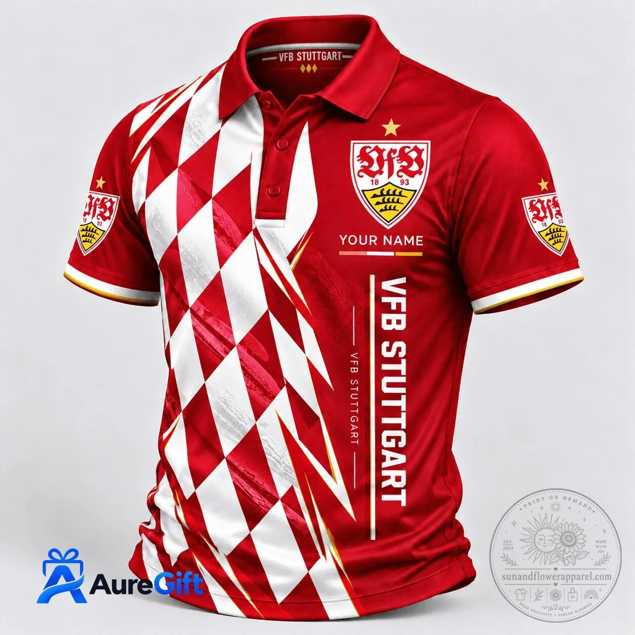 VfB Stuttgart Bundesliga Personalized Name Red and White Polo Shirt