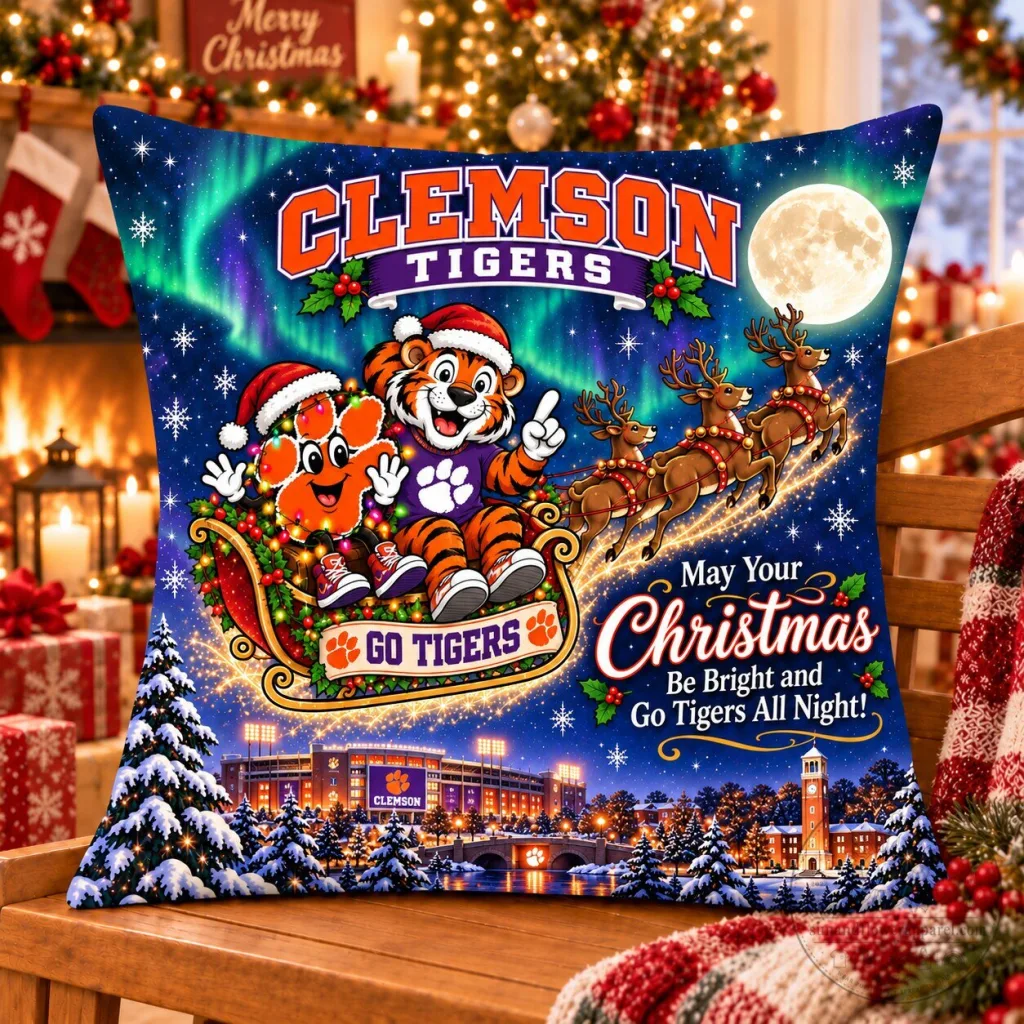 Clemson Tigers Magical Christmas Night Flight Decorative Pillow Clemson Tigers Magical Christmas Night Flight Decorative Pillow
