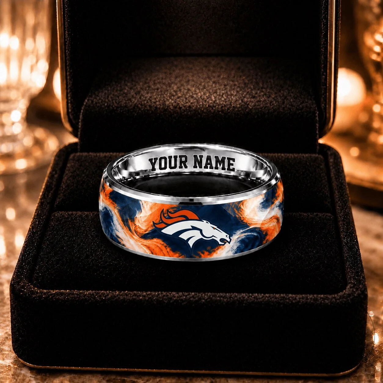 Denver Broncos NFL Football Team Logo Custom Name Ring