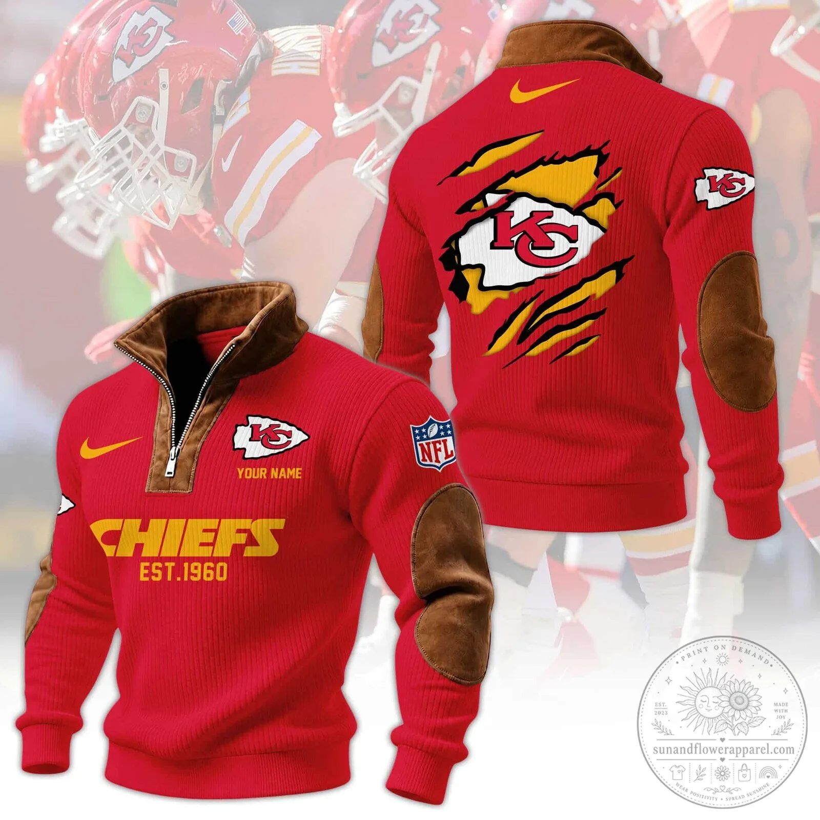 Kansas City Chiefs Heritage Quarter-Zip Pullover Sweatshirt with Elbow Patches